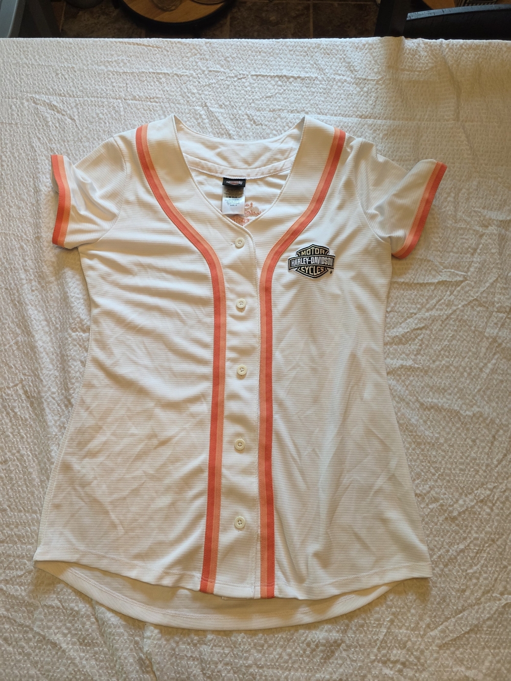 Harley-Davidson White Baseball Jersey with Coral Trim Size Small